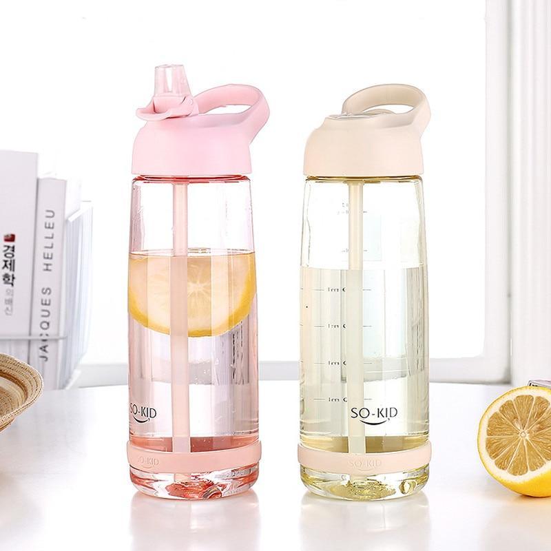 Bouteille d'eau portable avec paille en plastique sain, gourde de voyage pour sport et boissons pour enfants