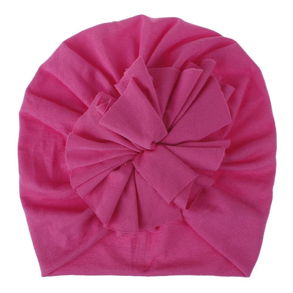 Turban pour bébé fille en coton tricoté, fait main avec fleur plissée, style élégant