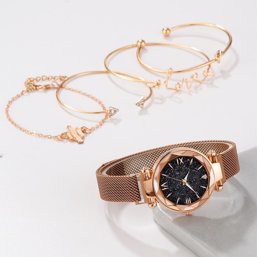 Nouvelles Montres de Luxe pour Femmes STEVVEX Montre-Bracelet à Quartz Magnétique Ciel Étoilé pour Femmes et Filles