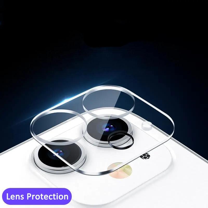 3-en-1 Lot de 2 films de protection d'écran en verre trempé pour iPhone 12 11 Pro Max Mini, Protection Avant + Arrière + Objectif pour iPhone 13 Pro Max - Film en verre trempé de qualité supérieure - Clarté HD - Anti-traces de doigts/rayures pour iPhone