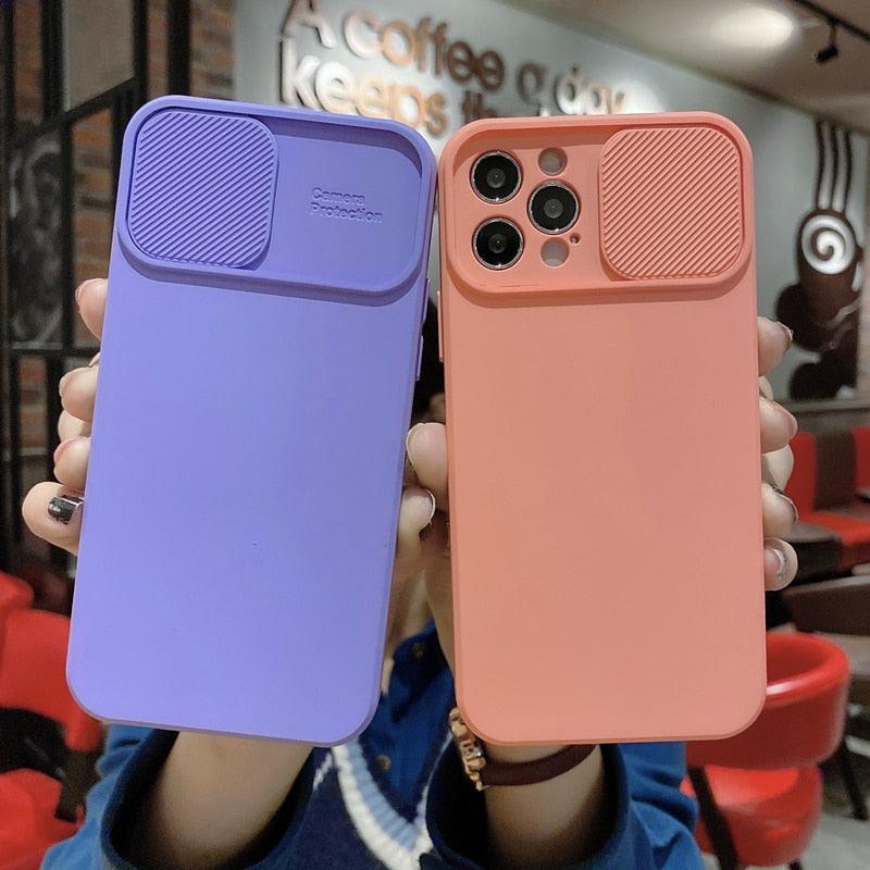 Étui en Silicone de Protection d'objectif Coulissant pour iPhone 11 Pro Max Mini 12 Pro 13, Étui Poussoir Housse de Caméra Coulissante avec Protecteur d'objectif de Caméra, Étui en Silicone Mince Compatible avec iPhone
