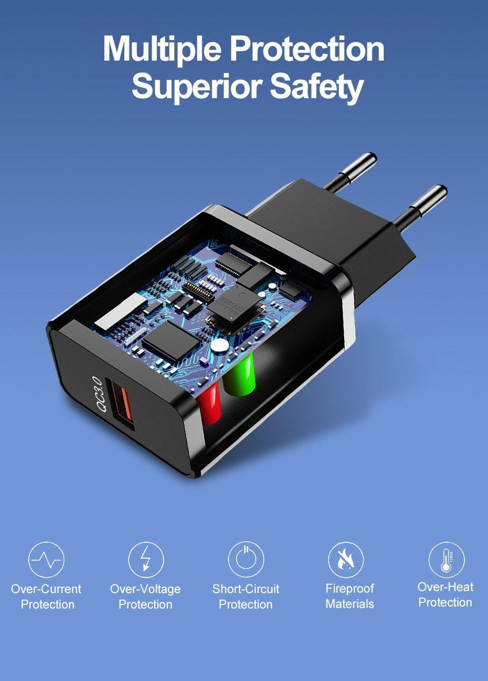Chargeur USB portable 18W Quick Charge 3.0 QC 3.0 4.0 Adaptateur de chargeur rapide/téléphone USB pour téléphones