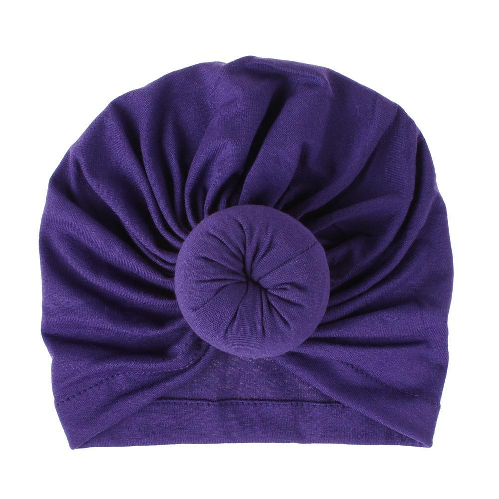 Turban pour bébé fille en coton tricoté, fait main avec fleur plissée, style élégant