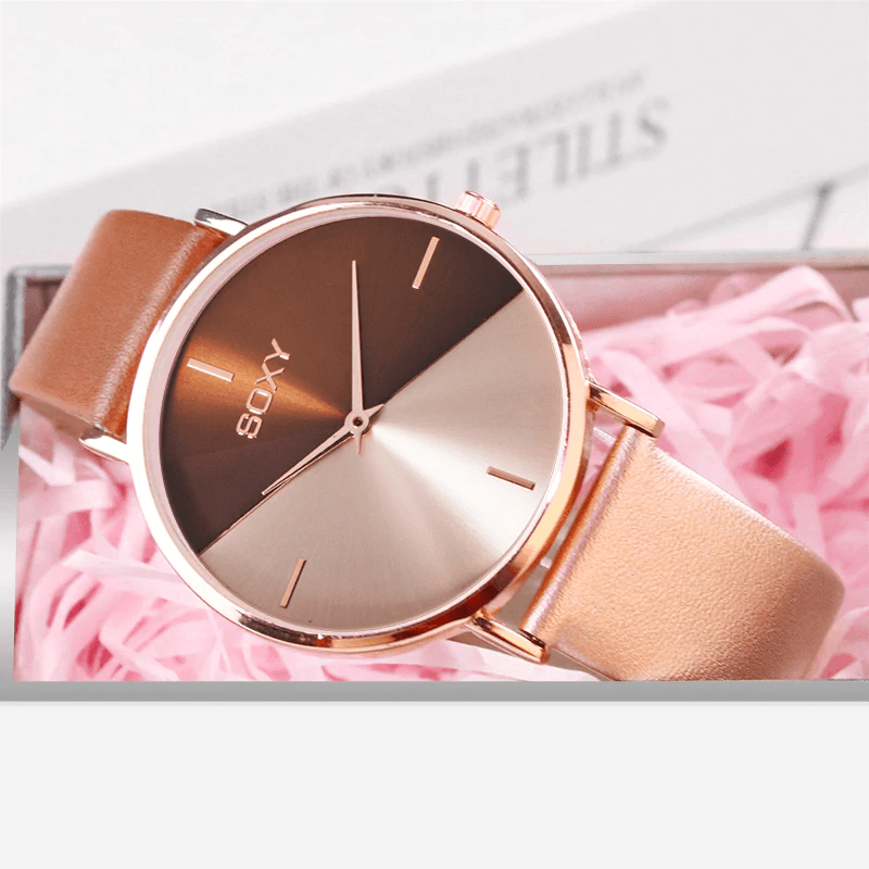 Montre Femme Cuir Or Rose Robe Horloge Féminine Luxe Marque Design Montres Femmes Simple Mode Montre Dames Pour Femmes et Filles