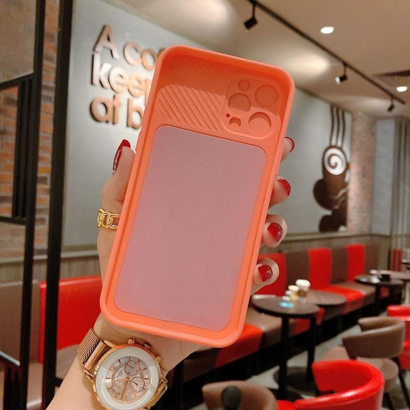 Étui en Silicone de Protection d'objectif Coulissant pour iPhone 11 Pro Max Mini 12 Pro 13, Étui Poussoir Housse de Caméra Coulissante avec Protecteur d'objectif de Caméra, Étui en Silicone Mince Compatible avec iPhone