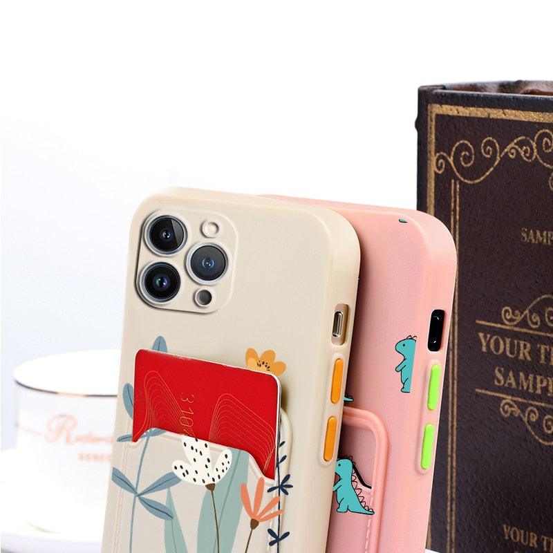 Magnifiques étuis en silicone souple anti-rayures pour iPhone 13 Pro Max. Étui portefeuille en silicone avec porte-cartes pour iPhone 13 Mini, 13ProMax, 13Pro. Étui iPhone avec porte-cartes, motif fleur et papillon.