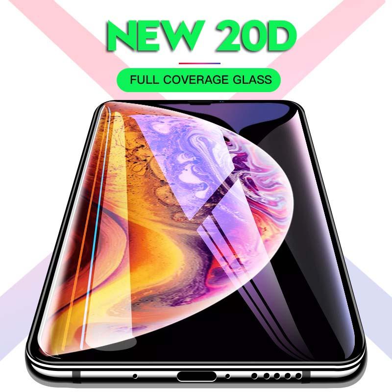 Verre trempé 20D pleine couverture pour iPhone 11 12 13 mini Pro X XR XS Max, protecteur d'écran pour iPhone 6 7 8 Plus SE, Film de protection HD transparent, installation facile, cadre, dureté 9H, sans bulles, anti-rayures et anti-traces de doigts