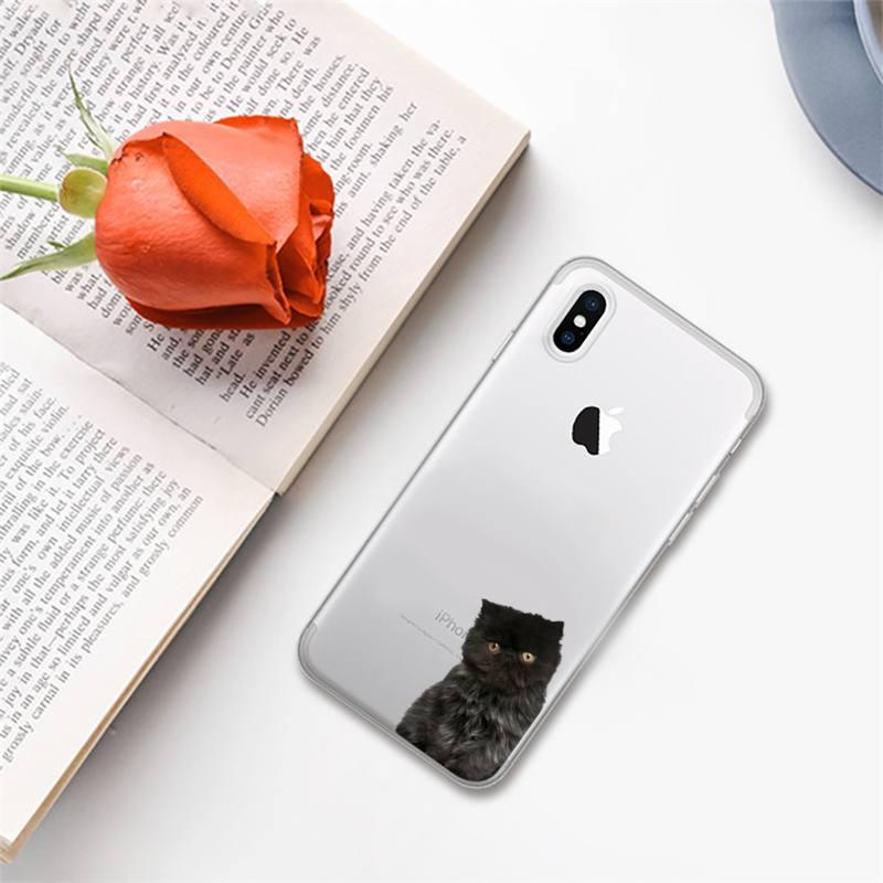 Coque de téléphone mignon chat noir pour iPhone 13 11 12 Pro XS MAX 8 7 6 6S Plus X 5S SE 2020 XR – Étui de téléphone antichoc souple, brillant et élégant avec un chat mignon