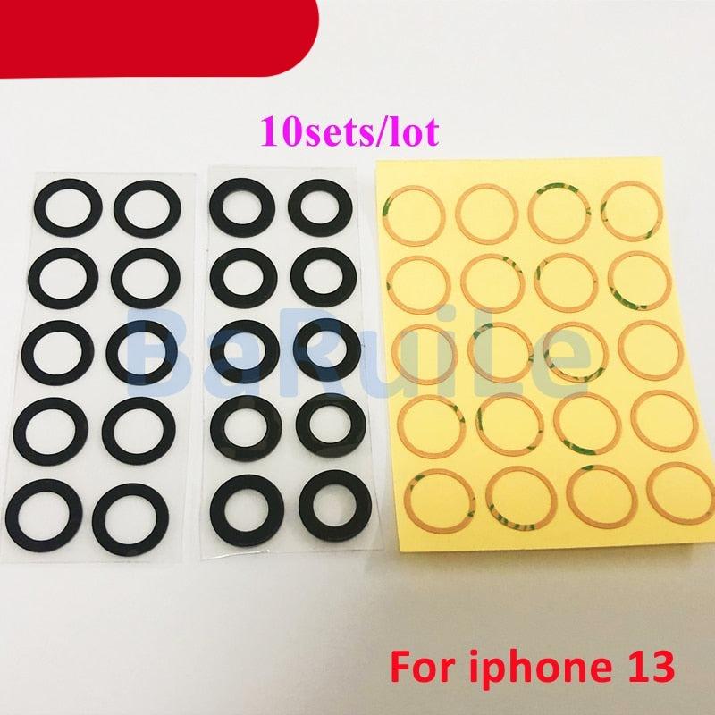 10 ensembles de lentilles en verre pour caméra arrière avec colle pour iPhone 11 12 13 Pro Max 13 Mini 14 14P, pièce de rechange pour réparation de lentille de caméra pour iPhone