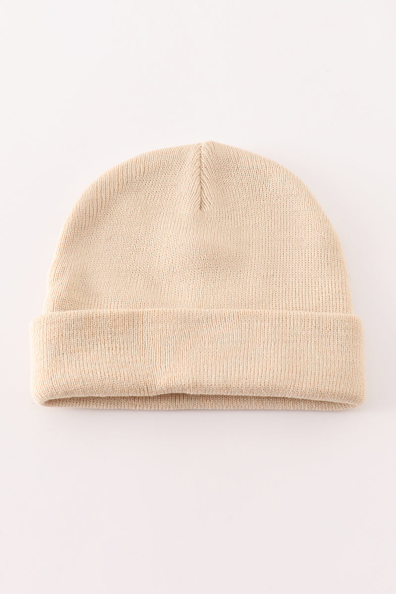Bonnet basique en maille côtelée beige