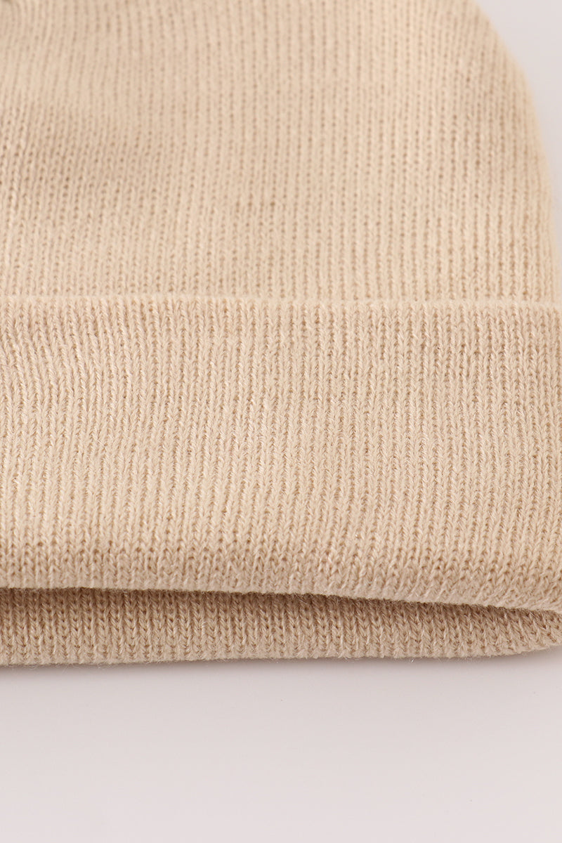 Bonnet basique en maille côtelée beige