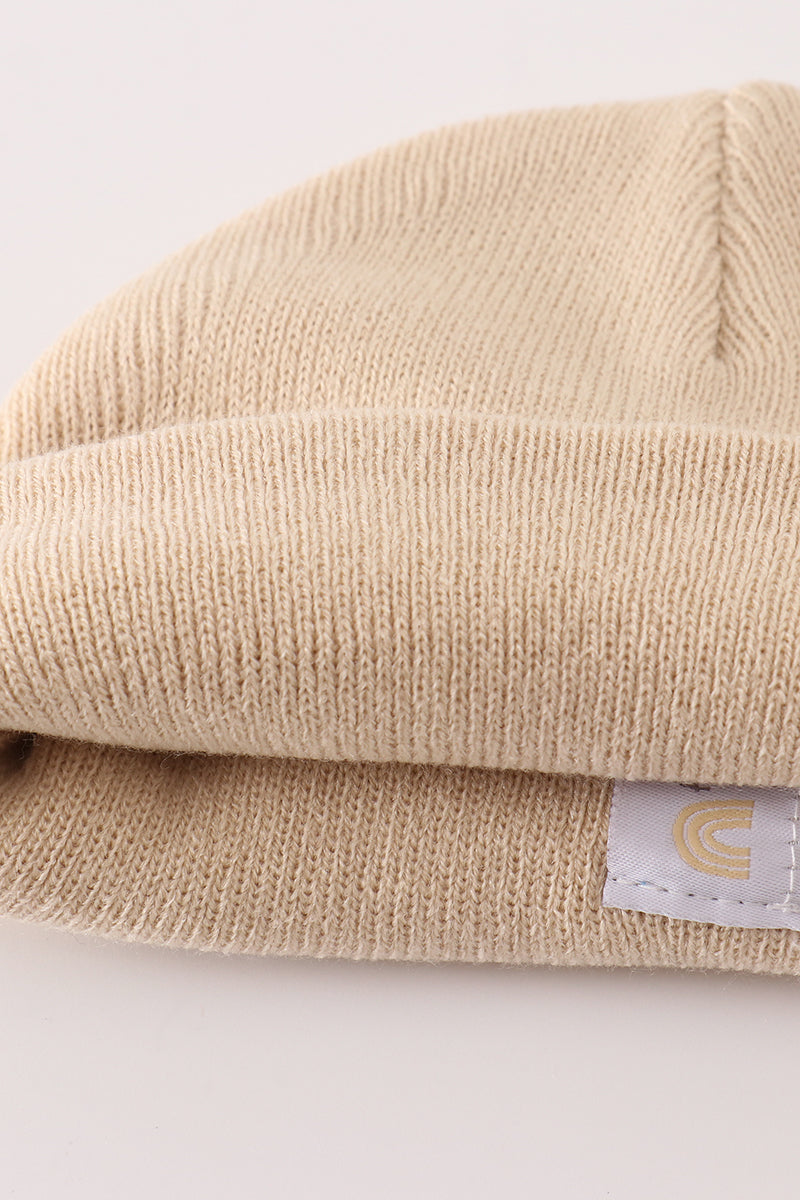 Bonnet basique en maille côtelée beige