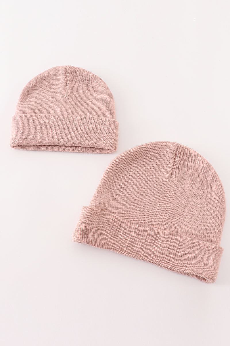 Bonnet en maille côtelée rose basique