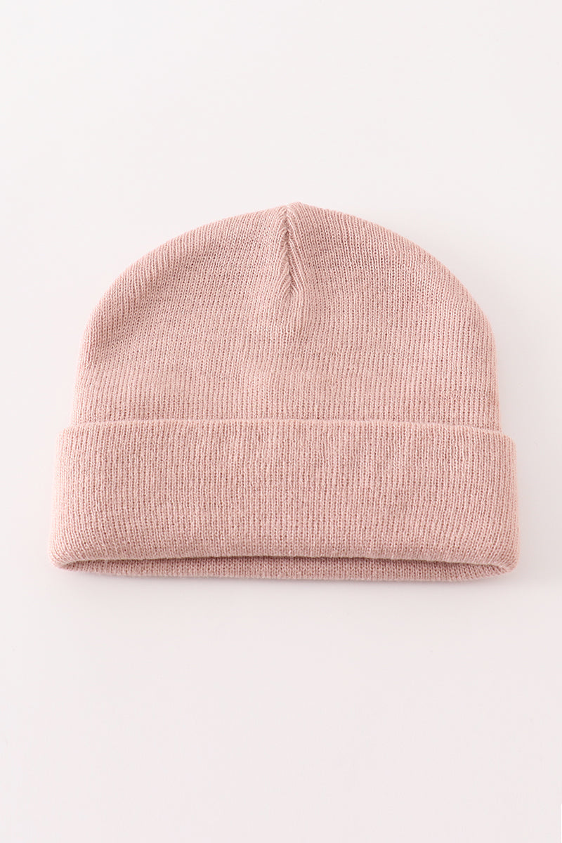 Bonnet en maille côtelée rose basique