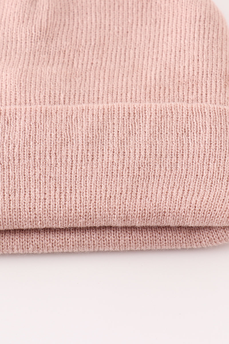 Bonnet en maille côtelée rose basique
