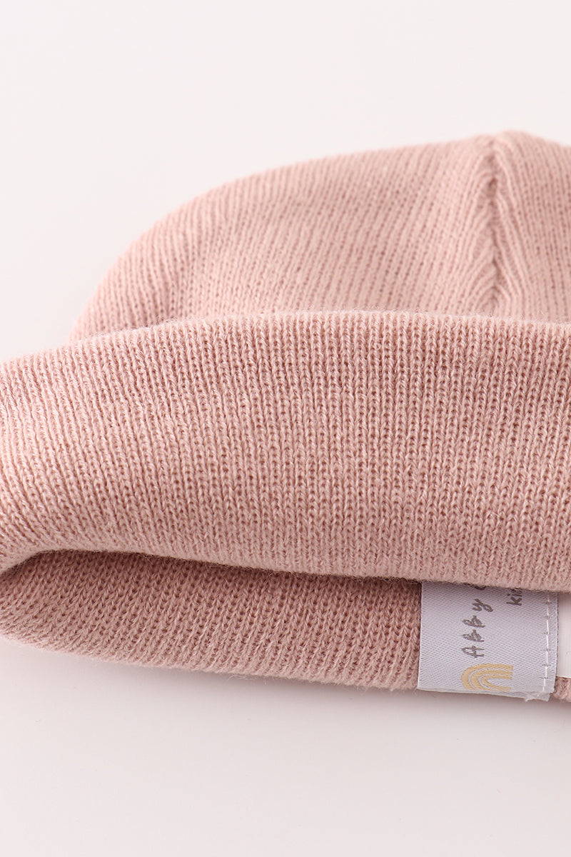 Bonnet en maille côtelée rose basique