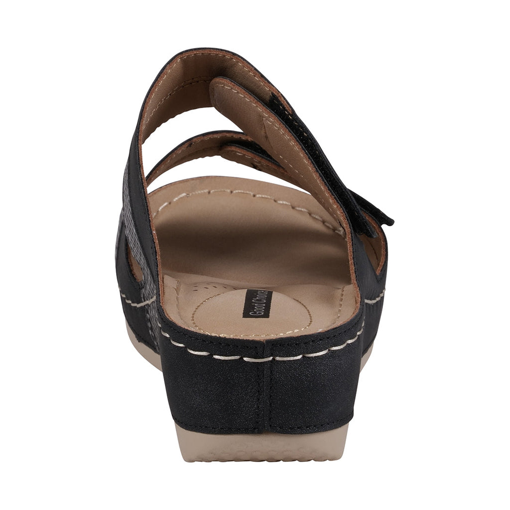 Sandales Compensées Havana Velcro Bicolores Noires à Double Bride