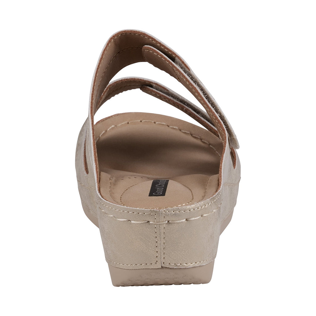Sandales compensées Havana en Velcro bicolore à double bride dorée