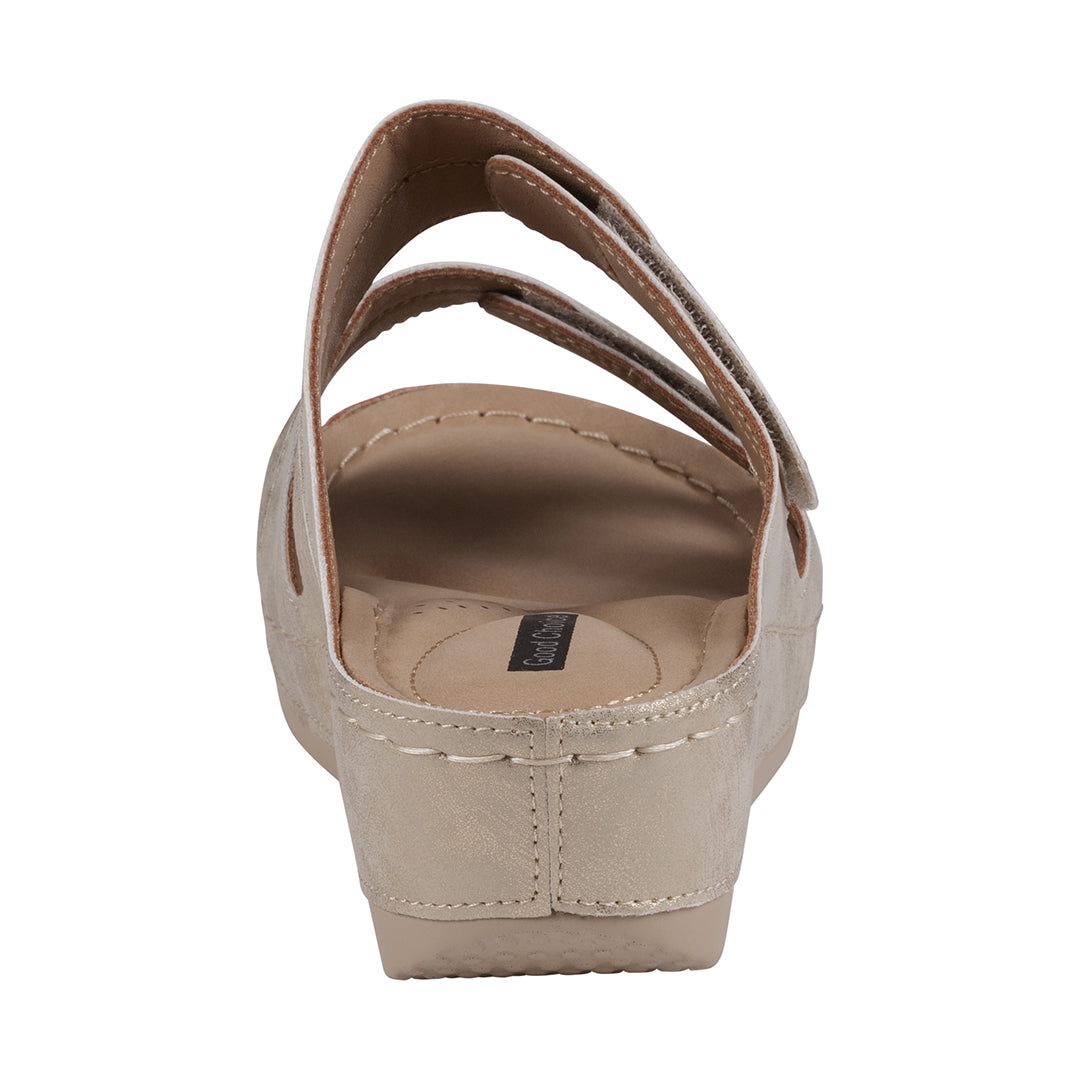 Sandales compensées Havana en Velcro bicolore à double bride dorée