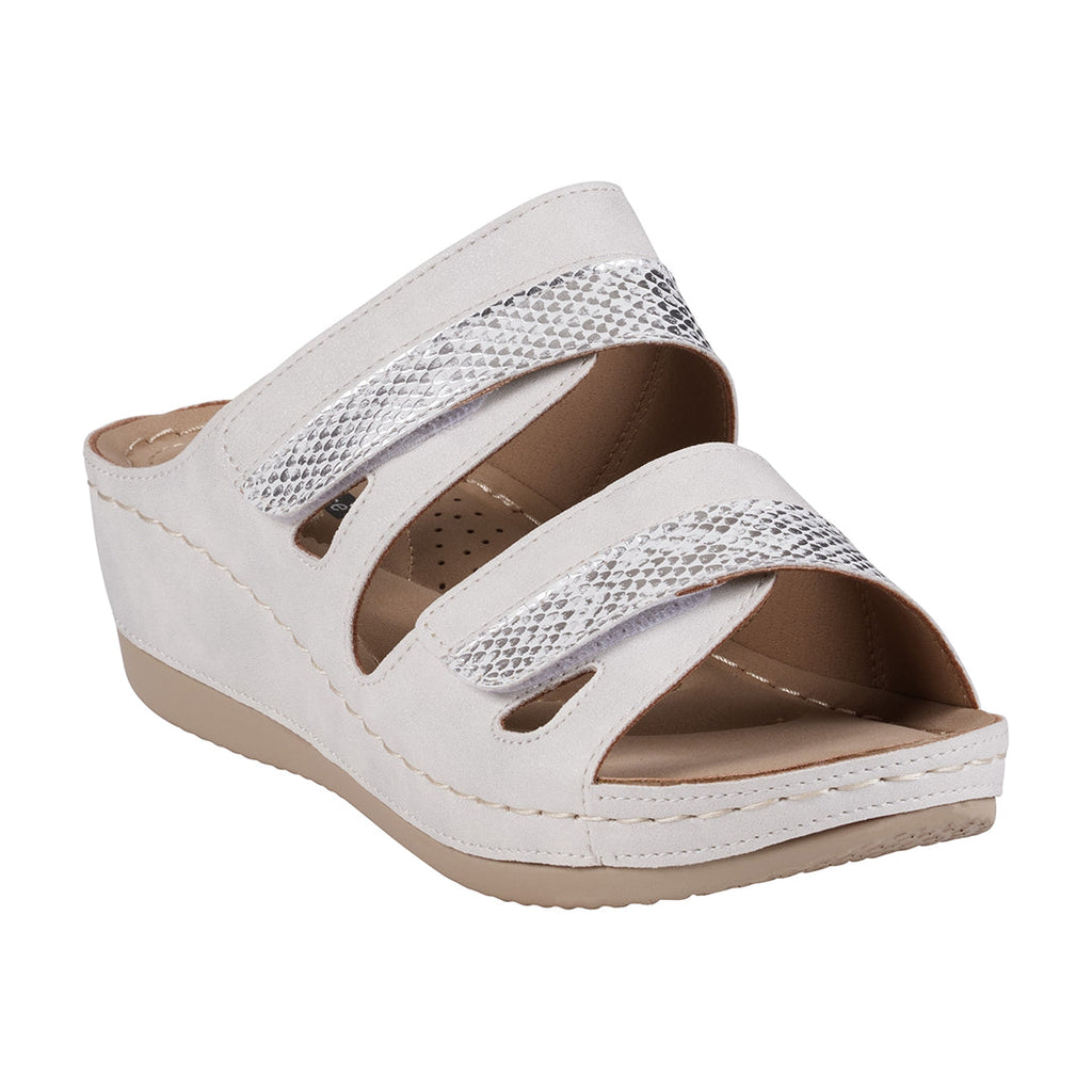 Sandales compensées blanches bicolores à double bride velcro Havana