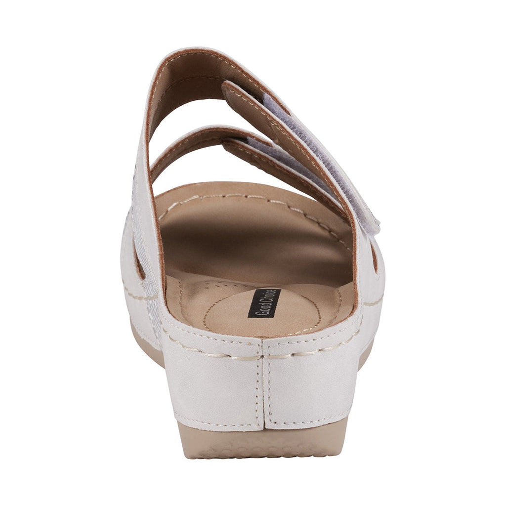 Sandales compensées blanches bicolores à double bride velcro Havana
