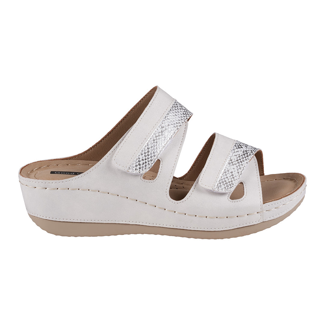 Sandales compensées blanches bicolores à double bride velcro Havana