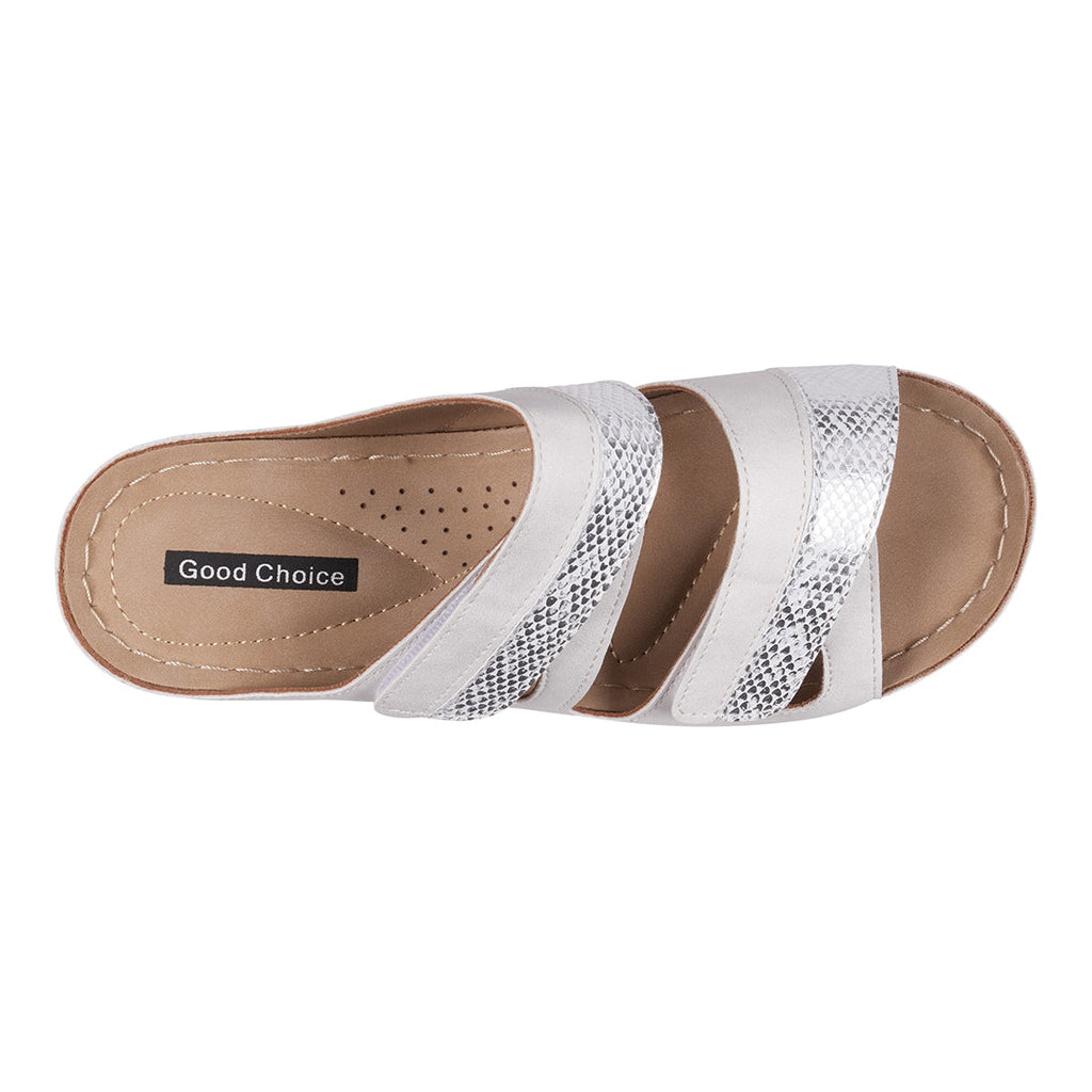 Sandales compensées blanches bicolores à double bride velcro Havana