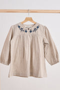 Robe en lin brodée florale grise pour fille