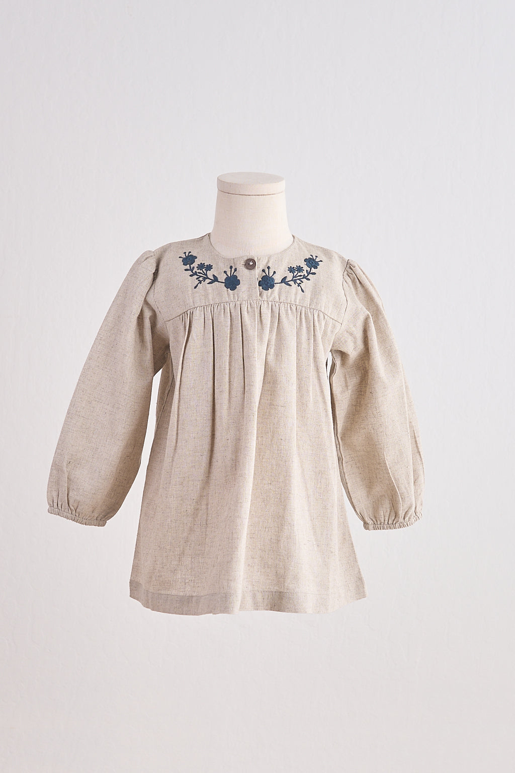 Robe en lin brodée florale grise pour fille