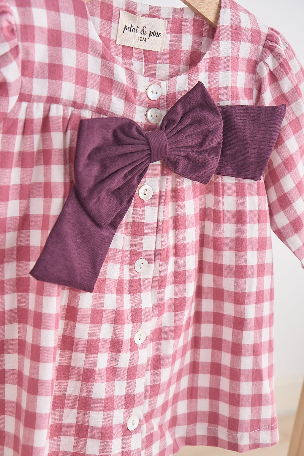 Robe à nœud en flanelle de vichy rose
