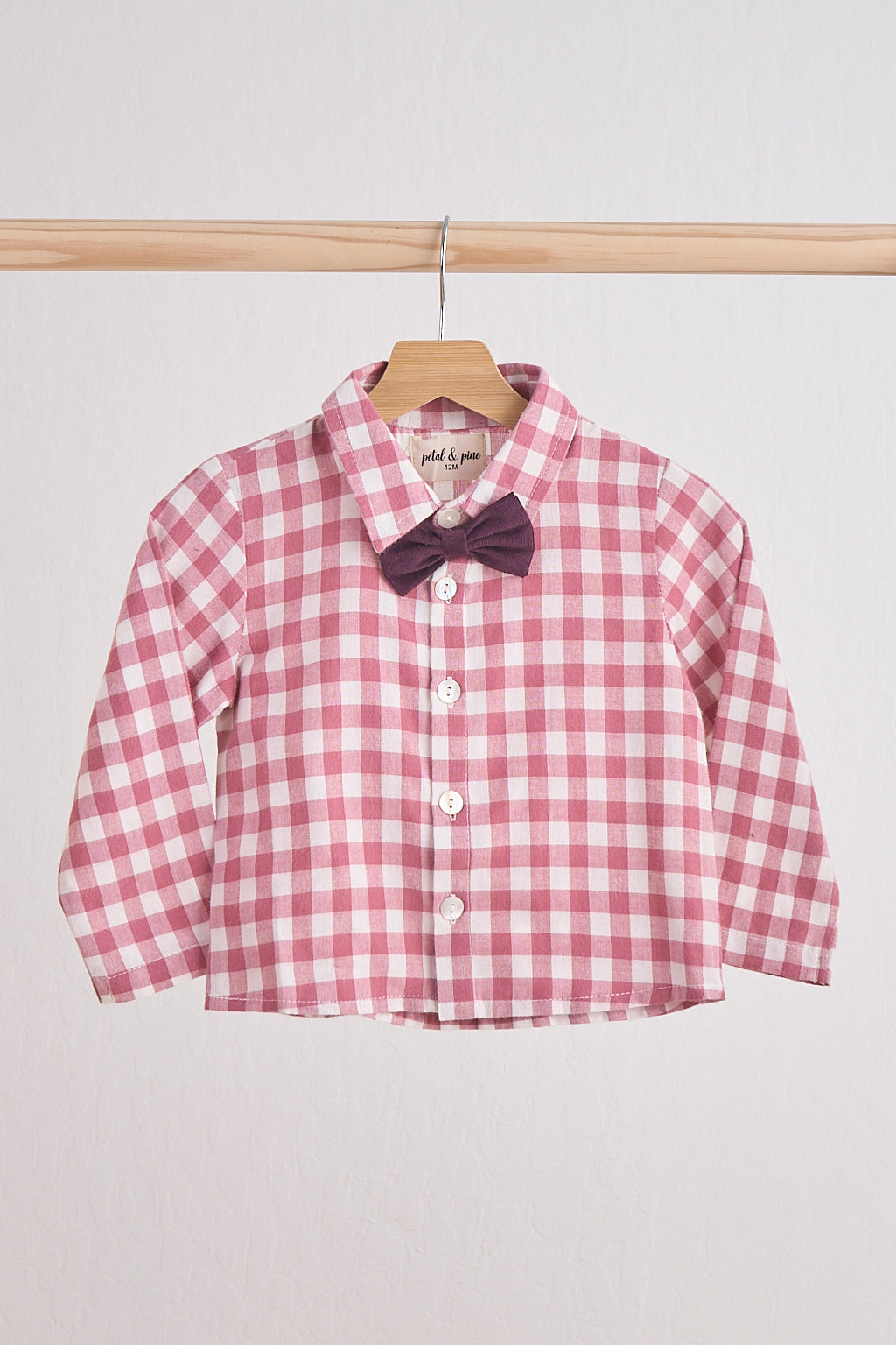 Chemise boutonnée en flanelle de coton vichy rose pour garçon