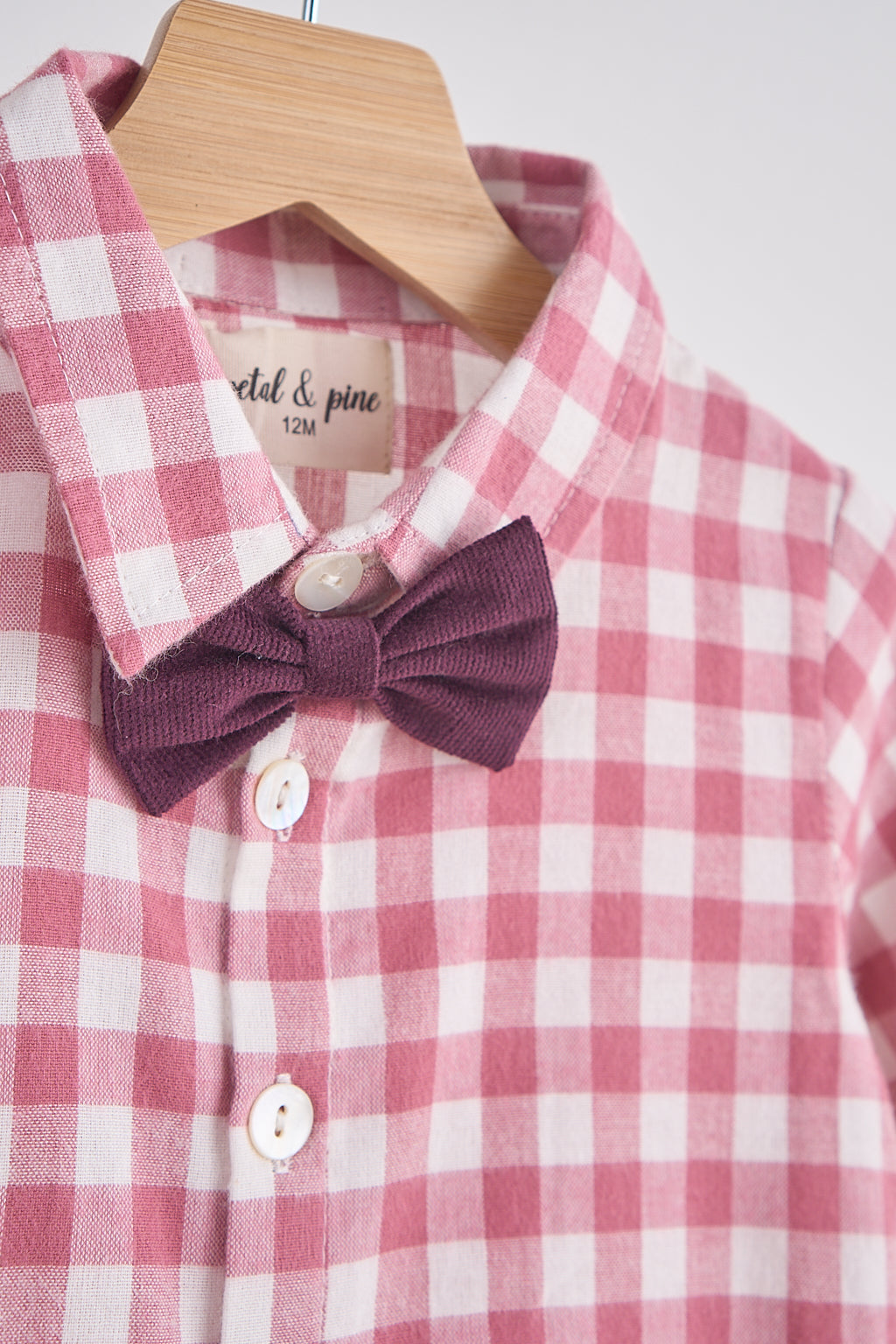 Chemise boutonnée en flanelle de coton vichy rose pour garçon