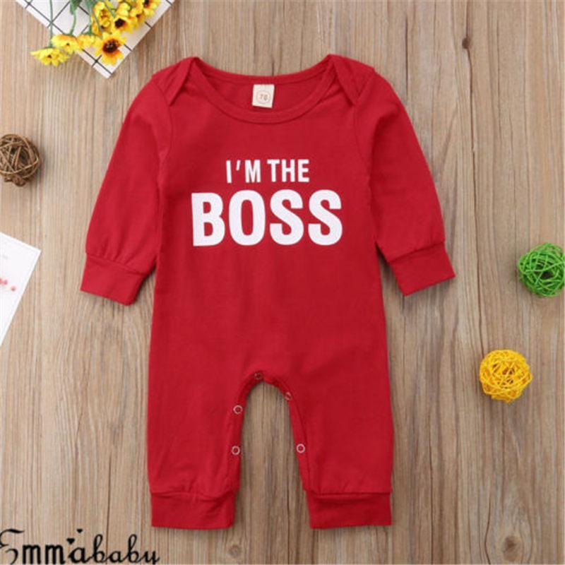 Tenue barboteuse pour nouveau-né garçon/fille « I'm the BOSS », cadeau de Noël, combinaison rouge moderne