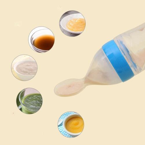 Biberon de céréales de riz avec cuillère pour bébé en silicone pour l'alimentation, le meilleur cadeau pour les enfants et les bébés