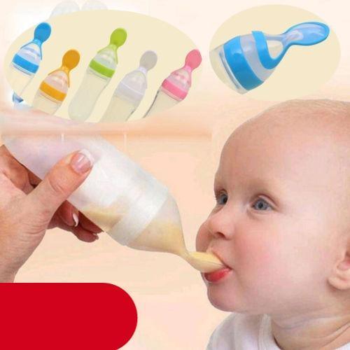 Biberon de céréales de riz avec cuillère pour bébé en silicone pour l'alimentation, le meilleur cadeau pour les enfants et les bébés