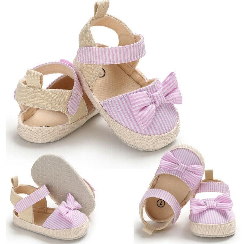 Bébé fille nouveau-né Rayé Noeud Sandales Chaussures souples Bébés Anti-dérapant Baskets Nouvelle Mode Sabots 0-18M