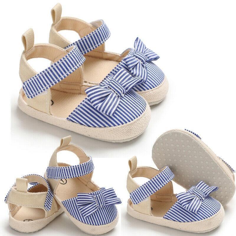 Bébé fille nouveau-né Rayé Noeud Sandales Chaussures souples Bébés Anti-dérapant Baskets Nouvelle Mode Sabots 0-18M