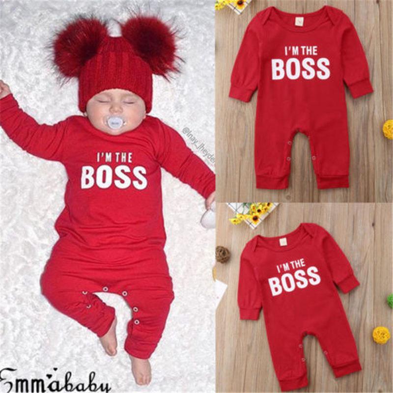 Tenue barboteuse pour nouveau-né garçon/fille « I'm the BOSS », cadeau de Noël, combinaison rouge moderne