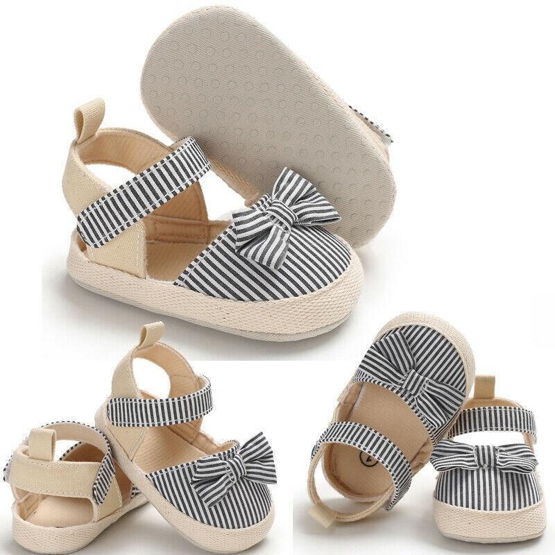 Bébé fille nouveau-né Rayé Noeud Sandales Chaussures souples Bébés Anti-dérapant Baskets Nouvelle Mode Sabots 0-18M
