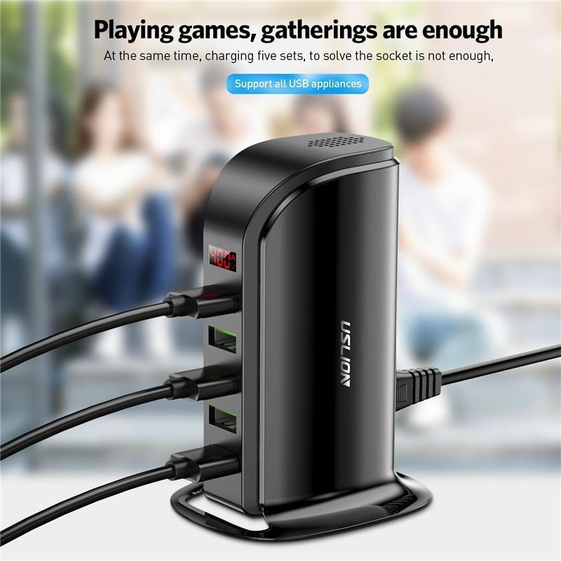 Chargeur USB puissant 5 ports à économie d'énergie, écran LED, station de charge USB multiple, station d'accueil universelle pour téléphone portable, prise murale de bureau UE Royaume-Uni