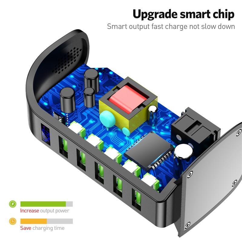 Chargeur USB puissant 5 ports à économie d'énergie, écran LED, station de charge USB multiple, station d'accueil universelle pour téléphone portable, prise murale de bureau UE Royaume-Uni