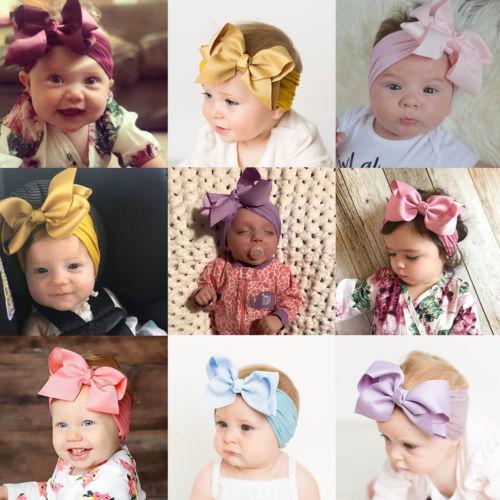 Bandeau pour bébé fille, avec grand nœud, extensible, turban, pour bébés filles