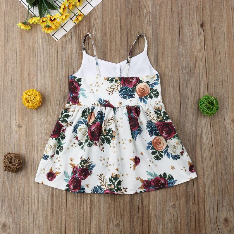 Robe bébé fille fleurie sans manches col en V pour fête, vacances, plage, pour filles