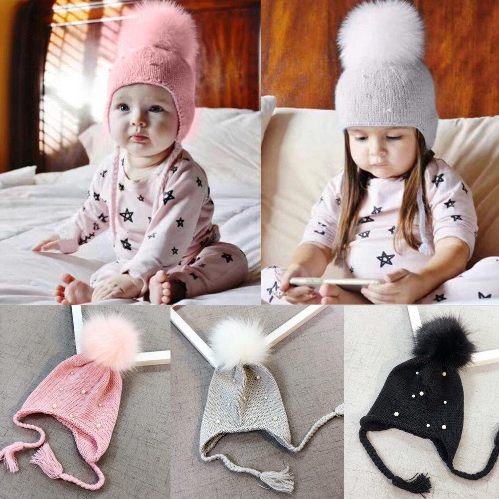 Magnifiques Bonnets Bébé Hiver Doux et Chaud en Tricot avec Pompon, pour Nouveau-nés, Enfants, Garçons et Filles, Motif Perles Mignonnes