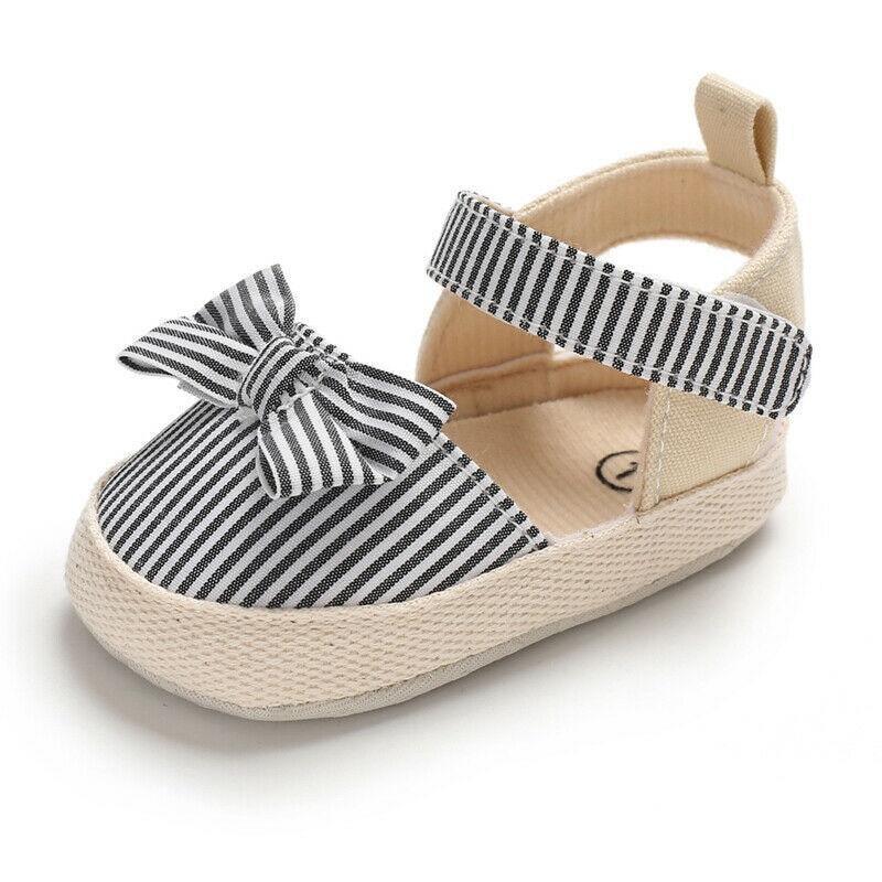 Bébé fille nouveau-né Rayé Noeud Sandales Chaussures souples Bébés Anti-dérapant Baskets Nouvelle Mode Sabots 0-18M