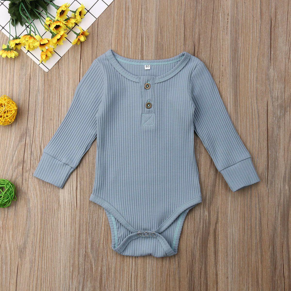 Grenouillère côtelée à manches longues et volants pour bébé fille et garçon