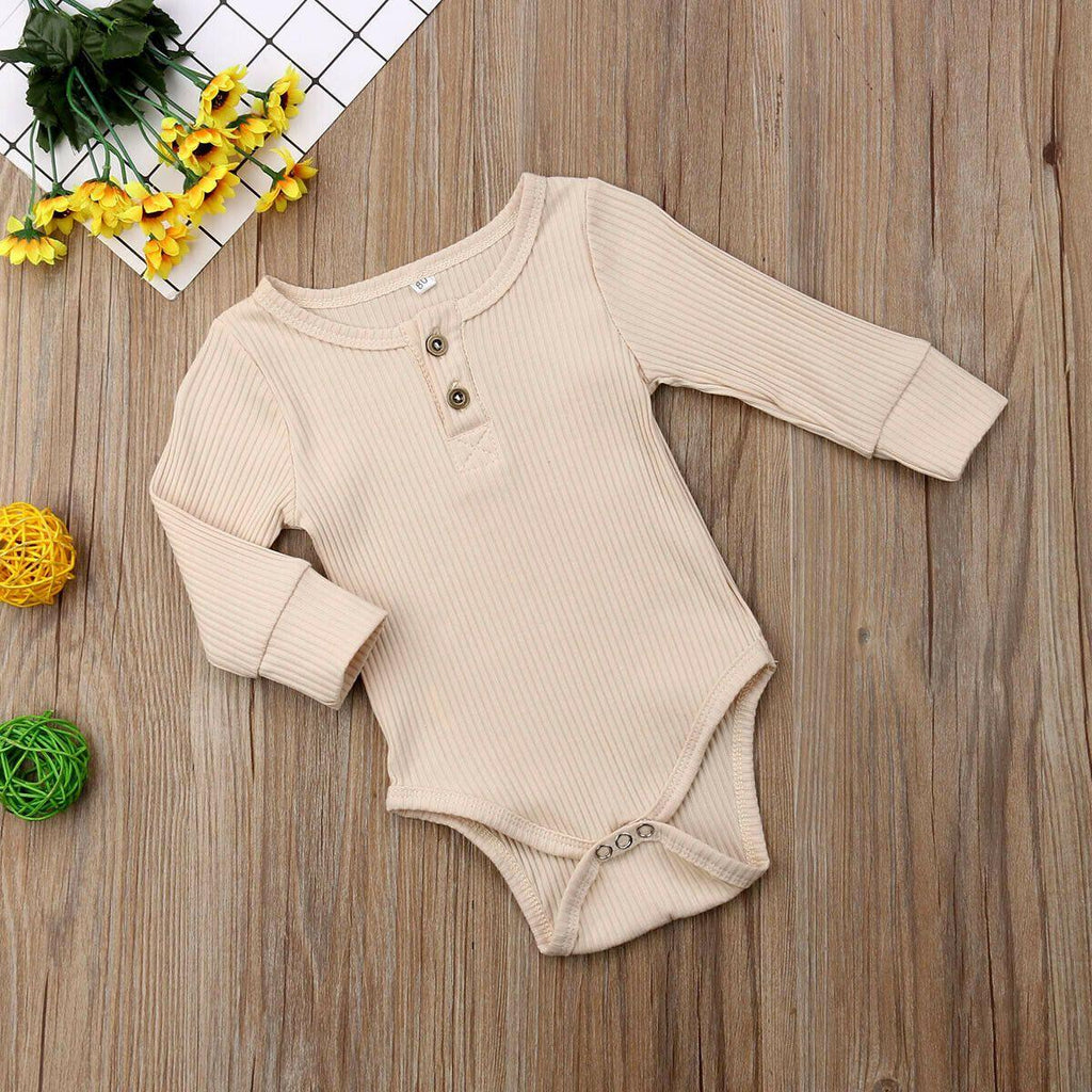 Grenouillère côtelée à manches longues et volants pour bébé fille et garçon