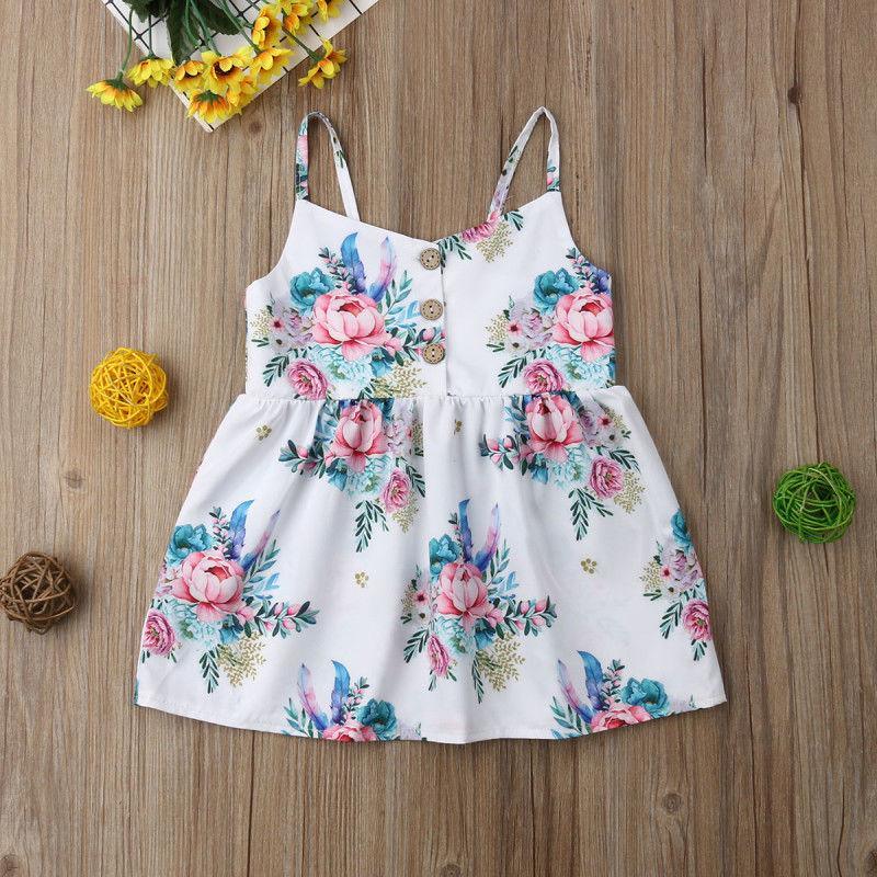Robe bébé fille fleurie sans manches col en V pour fête, vacances, plage, pour filles