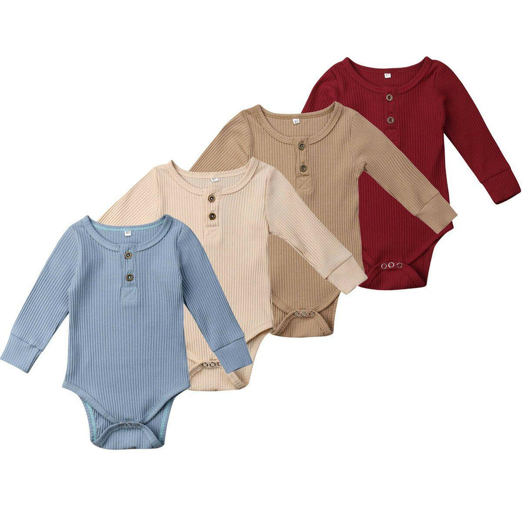 Grenouillère côtelée à manches longues et volants pour bébé fille et garçon