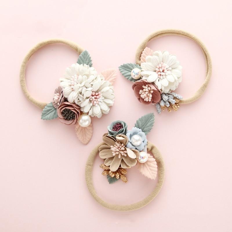 Bandeau floral moderne pour bébé nouveau-né, Bandeaux élastiques à perles, Nœud papillon style frais pour filles